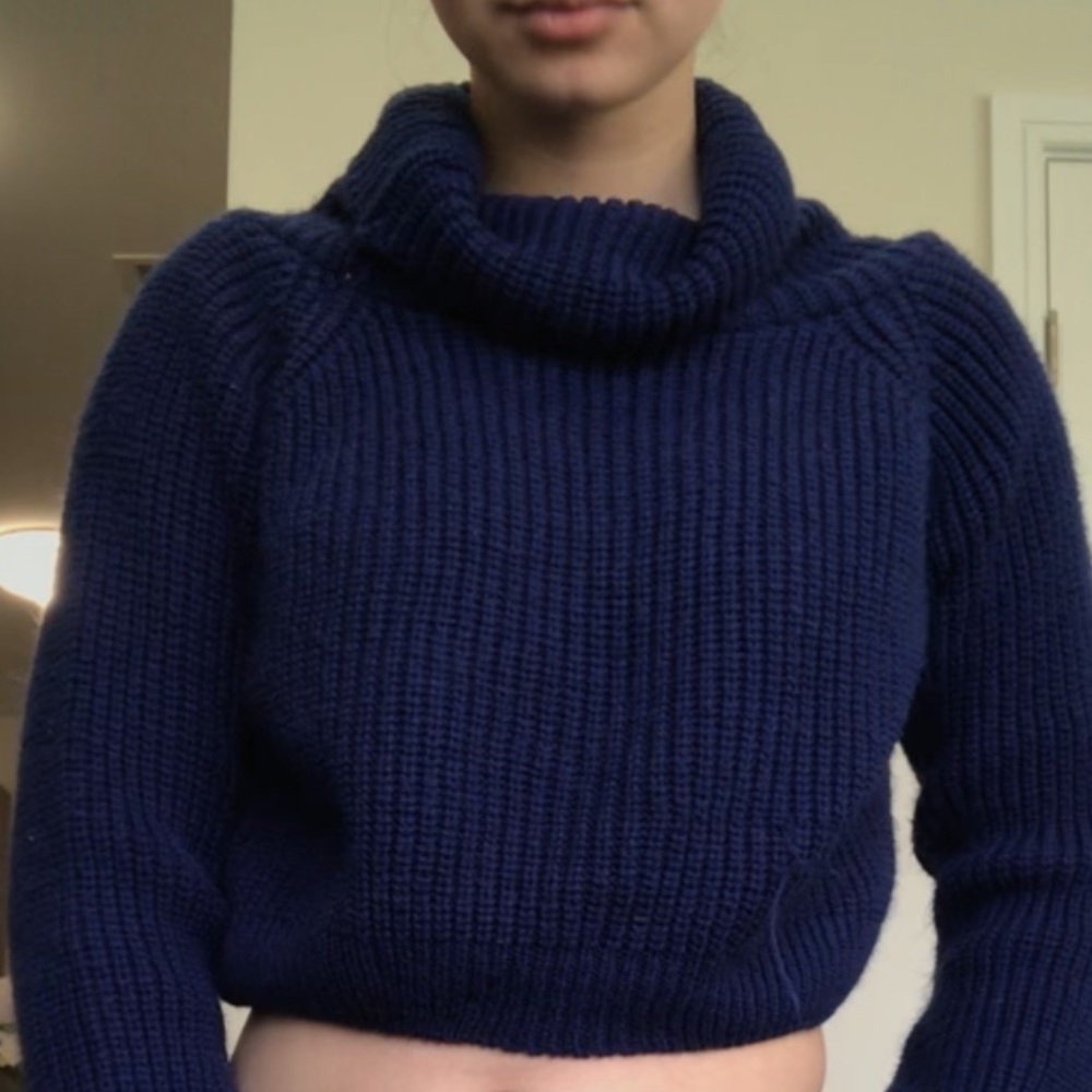 Cropped cowl neck sweater